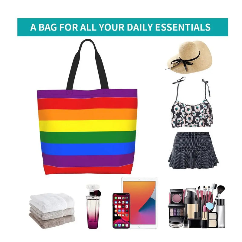 Bolsa bag Bandeira do Orgulho LGBT Progresso Bolsa de Compras Bolsa de Compras Feminina Bolsa de Ombro de Lona para Orgulho Gay Bolsas de Grande Capacidade bolsa grande LGBTQIAP+