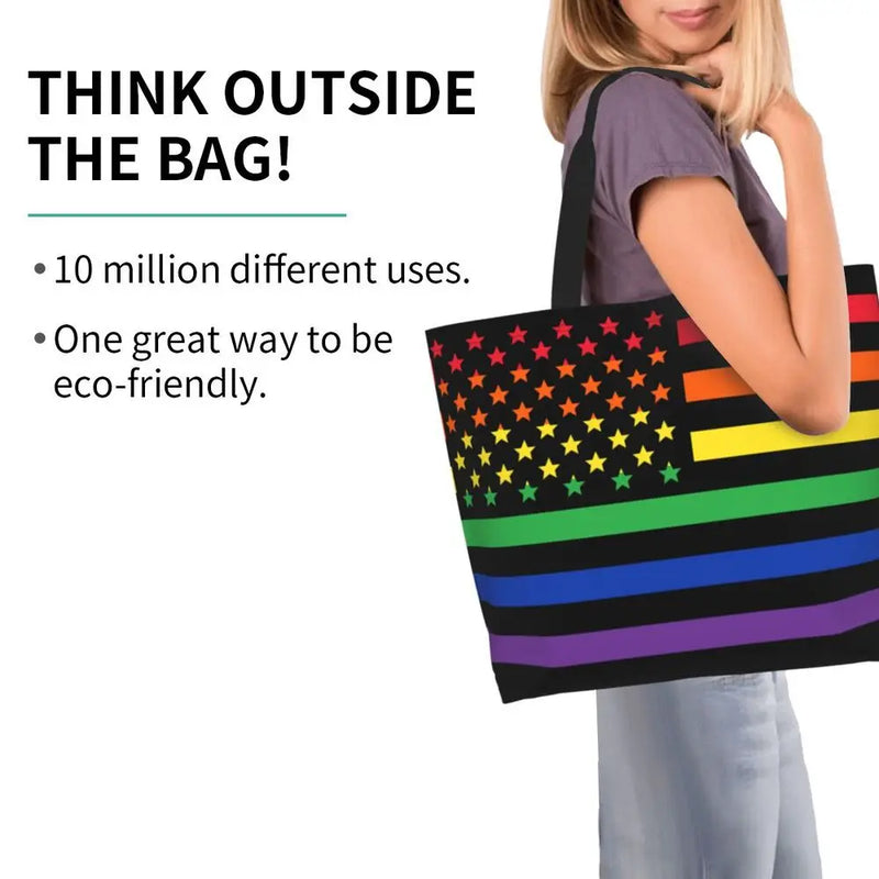 Bolsa bag Bandeira do Orgulho LGBT Progresso Bolsa de Compras Bolsa de Compras Feminina Bolsa de Ombro de Lona para Orgulho Gay Bolsas de Grande Capacidade bolsa grande LGBTQIAP+