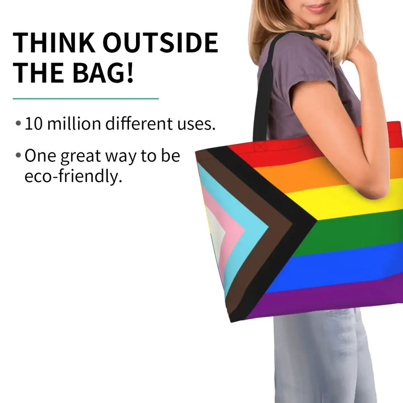 Bolsa bag Bandeira do Orgulho LGBT Progresso Bolsa de Compras Bolsa de Compras Feminina Bolsa de Ombro de Lona para Orgulho Gay Bolsas de Grande Capacidade bolsa grande LGBTQIAP+