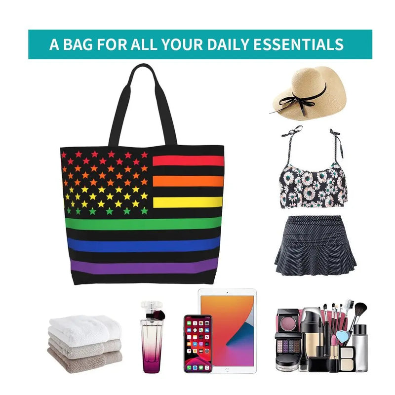 Bolsa bag Bandeira do Orgulho LGBT Progresso Bolsa de Compras Bolsa de Compras Feminina Bolsa de Ombro de Lona para Orgulho Gay Bolsas de Grande Capacidade bolsa grande LGBTQIAP+