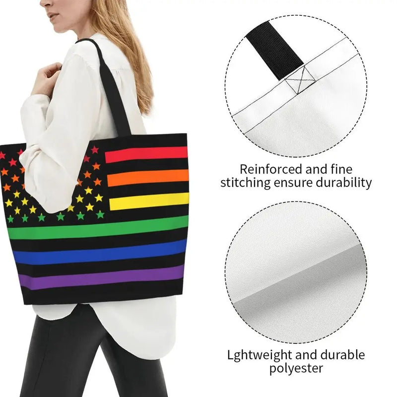 Bolsa bag Bandeira do Orgulho LGBT Progresso Bolsa de Compras Bolsa de Compras Feminina Bolsa de Ombro de Lona para Orgulho Gay Bolsas de Grande Capacidade bolsa grande LGBTQIAP+