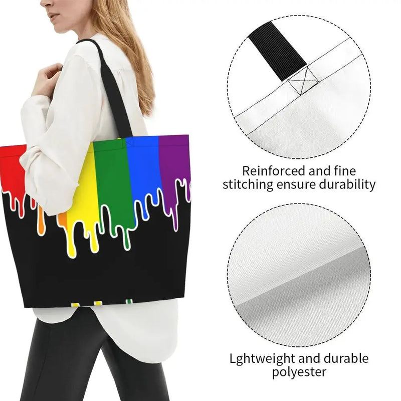 Bolsa bag Bandeira do Orgulho LGBT Progresso Bolsa de Compras Bolsa de Compras Feminina Bolsa de Ombro de Lona para Orgulho Gay Bolsas de Grande Capacidade bolsa grande LGBTQIAP+