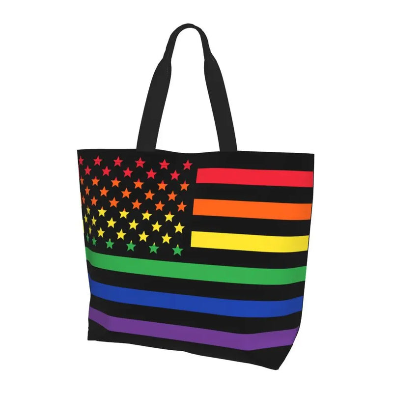 Bolsa bag Bandeira do Orgulho LGBT Progresso Bolsa de Compras Bolsa de Compras Feminina Bolsa de Ombro de Lona para Orgulho Gay Bolsas de Grande Capacidade bolsa grande LGBTQIAP+