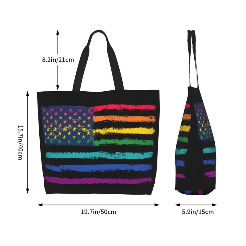 Bolsa bag Bandeira do Orgulho LGBT Progresso Bolsa de Compras Bolsa de Compras Feminina Bolsa de Ombro de Lona para Orgulho Gay Bolsas de Grande Capacidade bolsa grande LGBTQIAP+