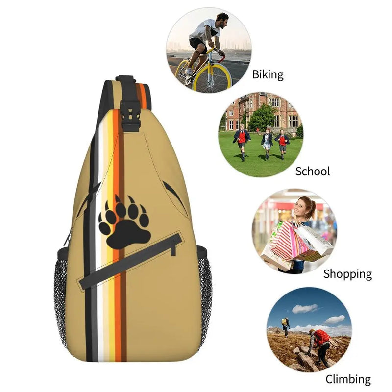 Bolsa tiracolo com bandeira LGBTQIAP+e pata de urso gay , beer bag, bolsa de ombro personalizada LGBT, mochila transversal de ombro para homens, mochila de viagem e caminhada