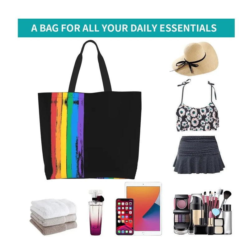 Bolsa bag Bandeira do Orgulho LGBT Progresso Bolsa de Compras Bolsa de Compras Feminina Bolsa de Ombro de Lona para Orgulho Gay Bolsas de Grande Capacidade bolsa grande LGBTQIAP+