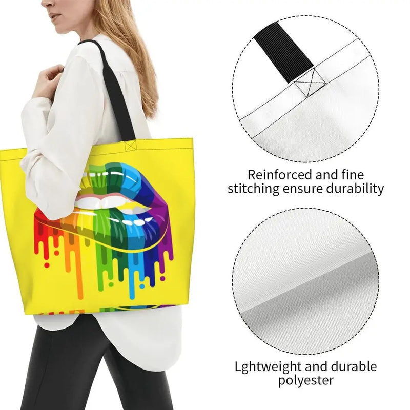 Bolsa bag Bandeira do Orgulho LGBT Progresso Bolsa de Compras Bolsa de Compras Feminina Bolsa de Ombro de Lona para Orgulho Gay Bolsas de Grande Capacidade bolsa grande LGBTQIAP+