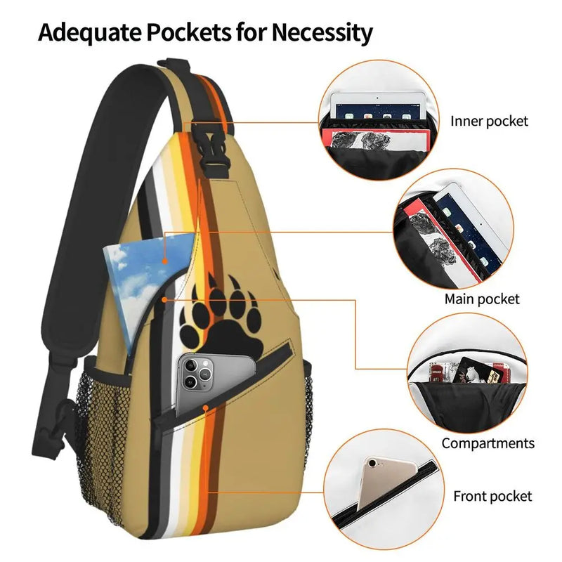 Bolsa tiracolo com bandeira LGBTQIAP+e pata de urso gay , beer bag, bolsa de ombro personalizada LGBT, mochila transversal de ombro para homens, mochila de viagem e caminhada