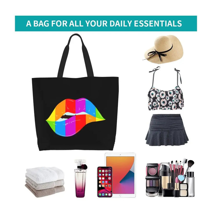 Bolsa bag Bandeira do Orgulho LGBT Progresso Bolsa de Compras Bolsa de Compras Feminina Bolsa de Ombro de Lona para Orgulho Gay Bolsas de Grande Capacidade bolsa grande LGBTQIAP+