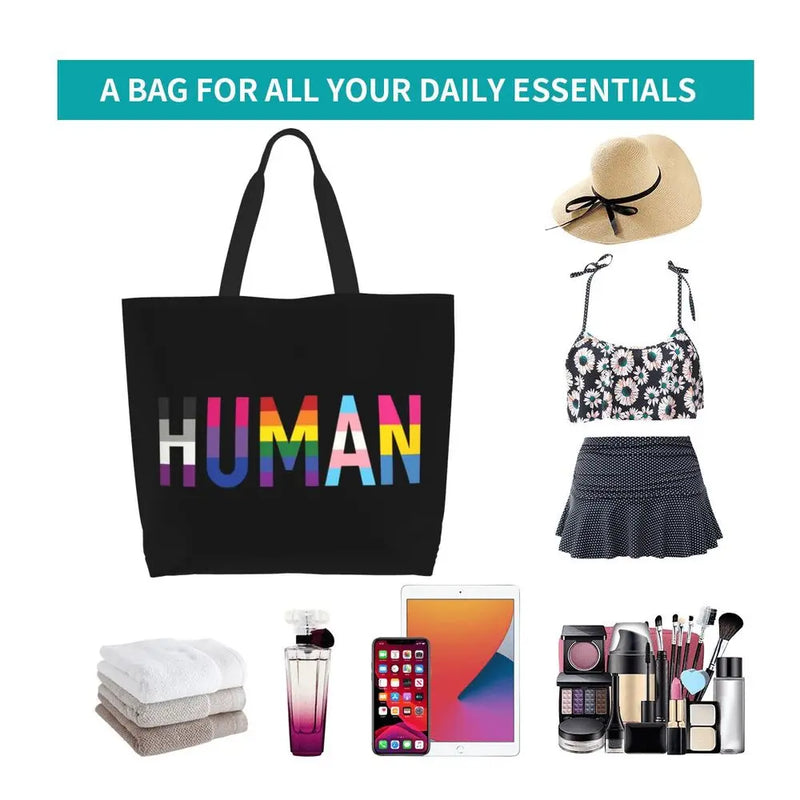 Bolsa bag Bandeira do Orgulho LGBT Progresso Bolsa de Compras Bolsa de Compras Feminina Bolsa de Ombro de Lona para Orgulho Gay Bolsas de Grande Capacidade bolsa grande LGBTQIAP+