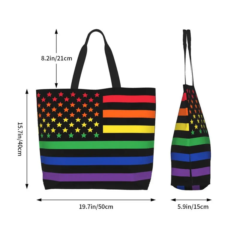 Bolsa bag Bandeira do Orgulho LGBT Progresso Bolsa de Compras Bolsa de Compras Feminina Bolsa de Ombro de Lona para Orgulho Gay Bolsas de Grande Capacidade bolsa grande LGBTQIAP+