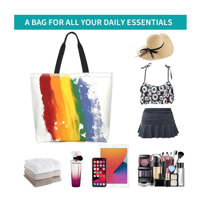 Bolsa bag Bandeira do Orgulho LGBT Progresso Bolsa de Compras Bolsa de Compras Feminina Bolsa de Ombro de Lona para Orgulho Gay Bolsas de Grande Capacidade bolsa grande LGBTQIAP+
