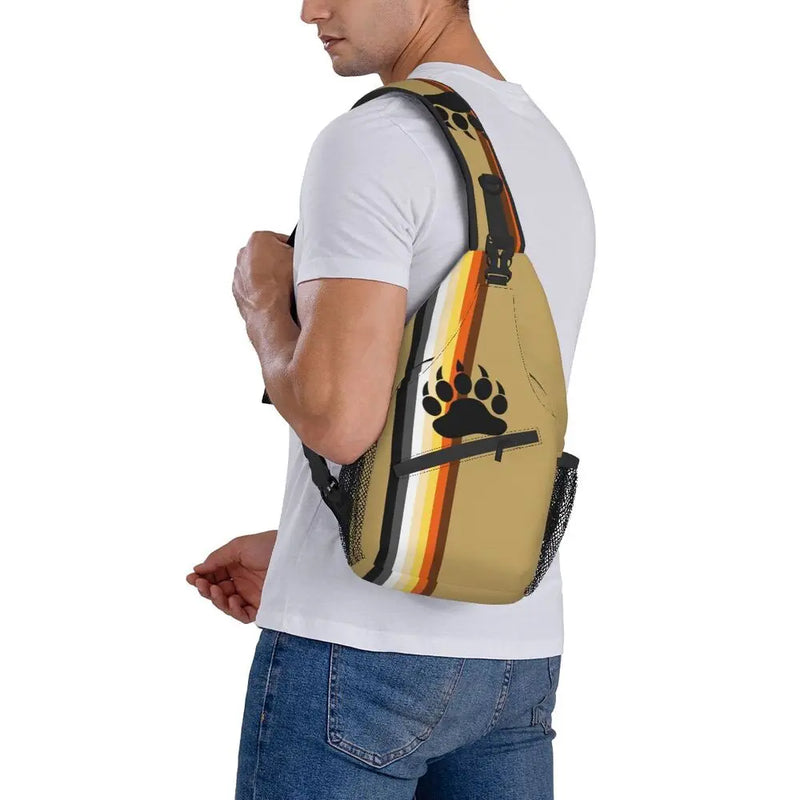 Bolsa tiracolo com bandeira LGBTQIAP+e pata de urso gay , beer bag, bolsa de ombro personalizada LGBT, mochila transversal de ombro para homens, mochila de viagem e caminhada