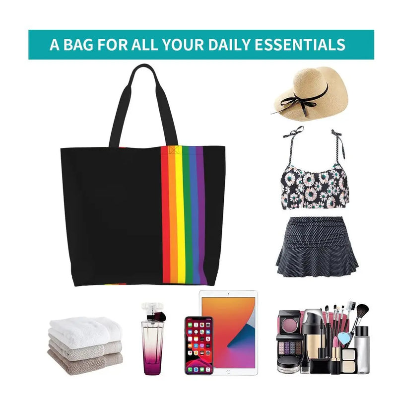 Bolsa bag Bandeira do Orgulho LGBT Progresso Bolsa de Compras Bolsa de Compras Feminina Bolsa de Ombro de Lona para Orgulho Gay Bolsas de Grande Capacidade bolsa grande LGBTQIAP+