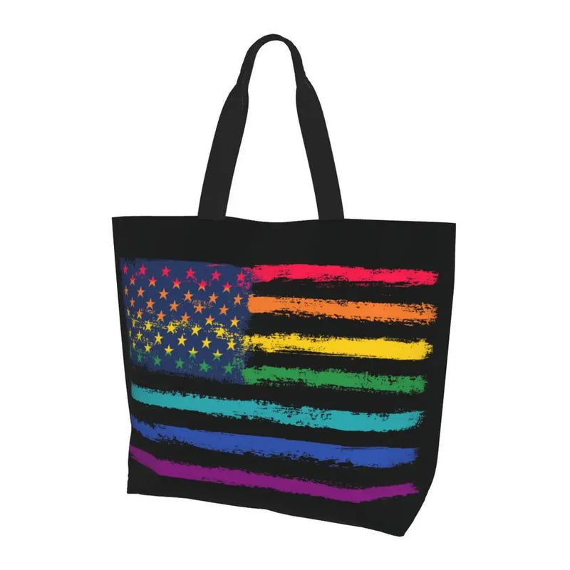 Bolsa bag Bandeira do Orgulho LGBT Progresso Bolsa de Compras Bolsa de Compras Feminina Bolsa de Ombro de Lona para Orgulho Gay Bolsas de Grande Capacidade bolsa grande LGBTQIAP+
