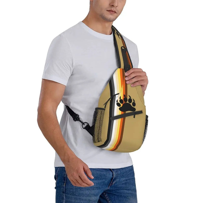 Bolsa tiracolo com bandeira LGBTQIAP+e pata de urso gay , beer bag, bolsa de ombro personalizada LGBT, mochila transversal de ombro para homens, mochila de viagem e caminhada