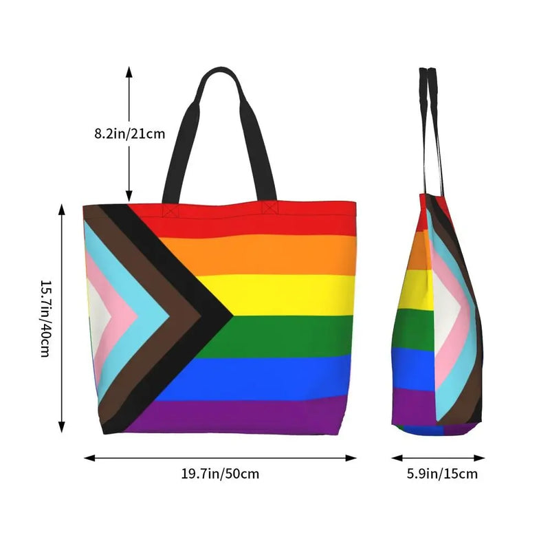 Bolsa bag Bandeira do Orgulho LGBT Progresso Bolsa de Compras Bolsa de Compras Feminina Bolsa de Ombro de Lona para Orgulho Gay Bolsas de Grande Capacidade bolsa grande LGBTQIAP+