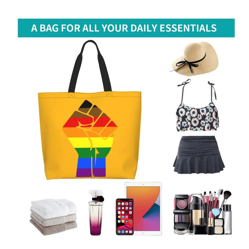 Bolsa bag Bandeira do Orgulho LGBT Progresso Bolsa de Compras Bolsa de Compras Feminina Bolsa de Ombro de Lona para Orgulho Gay Bolsas de Grande Capacidade bolsa grande LGBTQIAP+