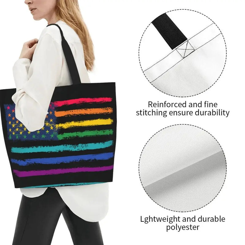Bolsa bag Bandeira do Orgulho LGBT Progresso Bolsa de Compras Bolsa de Compras Feminina Bolsa de Ombro de Lona para Orgulho Gay Bolsas de Grande Capacidade bolsa grande LGBTQIAP+