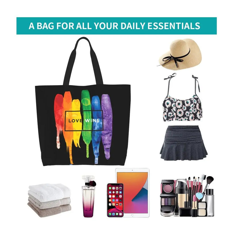 Bolsa bag Bandeira do Orgulho LGBT Progresso Bolsa de Compras Bolsa de Compras Feminina Bolsa de Ombro de Lona para Orgulho Gay Bolsas de Grande Capacidade bolsa grande LGBTQIAP+