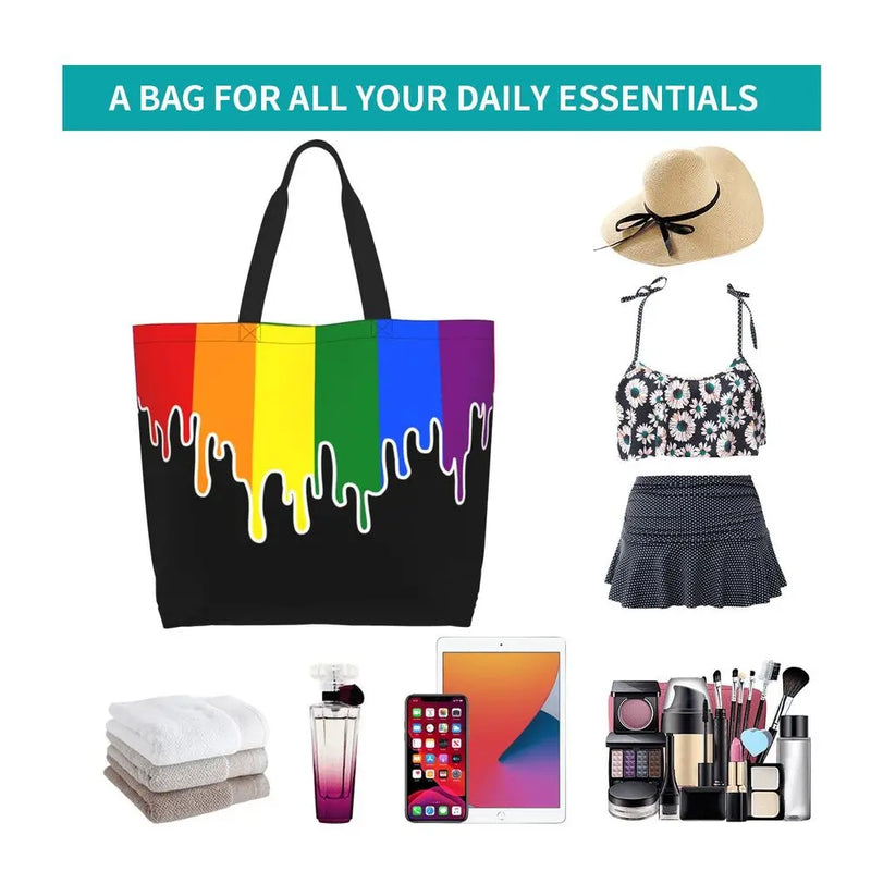 Bolsa bag Bandeira do Orgulho LGBT Progresso Bolsa de Compras Bolsa de Compras Feminina Bolsa de Ombro de Lona para Orgulho Gay Bolsas de Grande Capacidade bolsa grande LGBTQIAP+