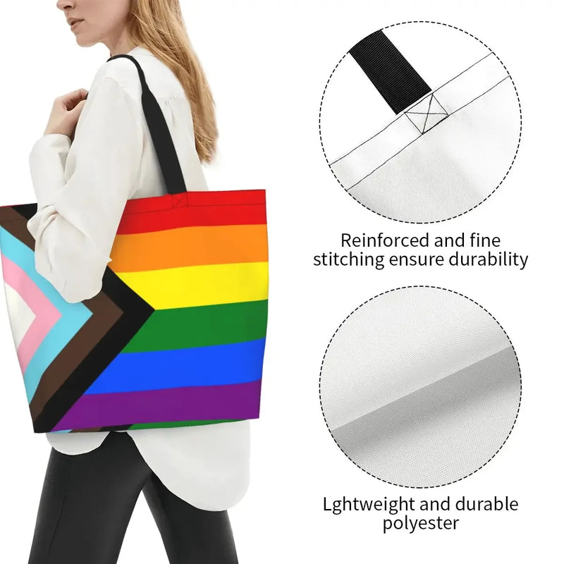 Bolsa bag Bandeira do Orgulho LGBT Progresso Bolsa de Compras Bolsa de Compras Feminina Bolsa de Ombro de Lona para Orgulho Gay Bolsas de Grande Capacidade bolsa grande LGBTQIAP+
