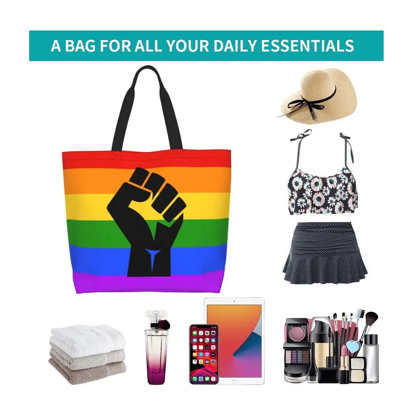 Bolsa bag Bandeira do Orgulho LGBT Progresso Bolsa de Compras Bolsa de Compras Feminina Bolsa de Ombro de Lona para Orgulho Gay Bolsas de Grande Capacidade bolsa grande LGBTQIAP+