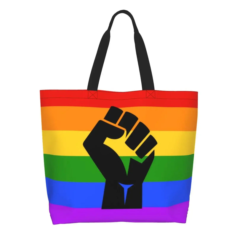Bolsa bag Bandeira do Orgulho LGBT Progresso Bolsa de Compras Bolsa de Compras Feminina Bolsa de Ombro de Lona para Orgulho Gay Bolsas de Grande Capacidade bolsa grande LGBTQIAP+