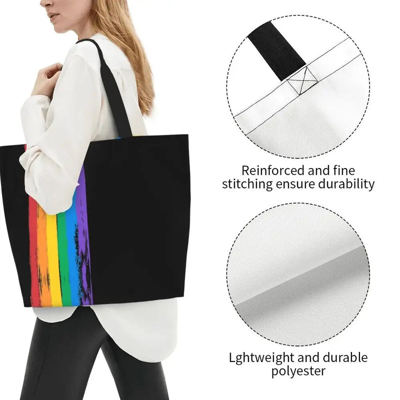 Bolsa bag Bandeira do Orgulho LGBT Progresso Bolsa de Compras Bolsa de Compras Feminina Bolsa de Ombro de Lona para Orgulho Gay Bolsas de Grande Capacidade bolsa grande LGBTQIAP+