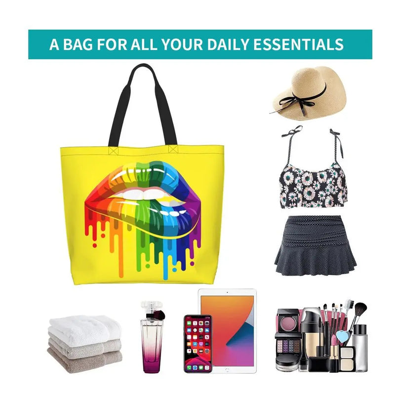 Bolsa bag Bandeira do Orgulho LGBT Progresso Bolsa de Compras Bolsa de Compras Feminina Bolsa de Ombro de Lona para Orgulho Gay Bolsas de Grande Capacidade bolsa grande LGBTQIAP+
