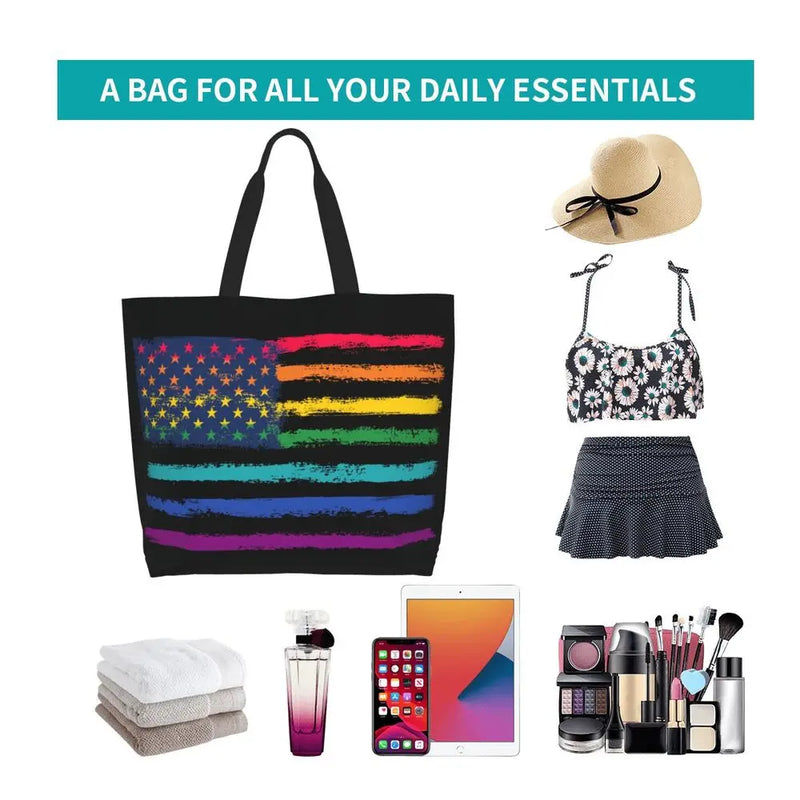 Bolsa bag Bandeira do Orgulho LGBT Progresso Bolsa de Compras Bolsa de Compras Feminina Bolsa de Ombro de Lona para Orgulho Gay Bolsas de Grande Capacidade bolsa grande LGBTQIAP+