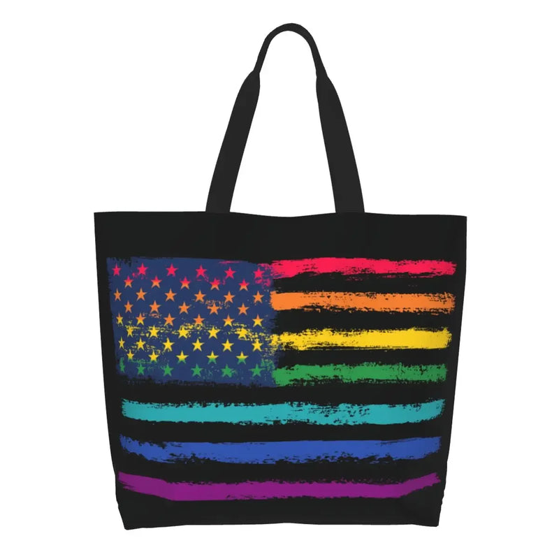 Bolsa bag Bandeira do Orgulho LGBT Progresso Bolsa de Compras Bolsa de Compras Feminina Bolsa de Ombro de Lona para Orgulho Gay Bolsas de Grande Capacidade bolsa grande LGBTQIAP+